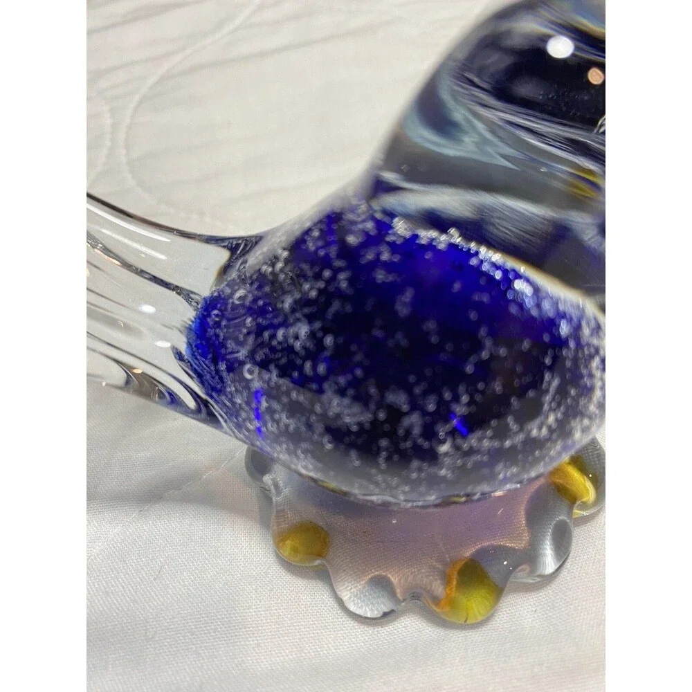 Art Glass Blown Glass Blue & Clear Sommerso Bird “Snowflakes “